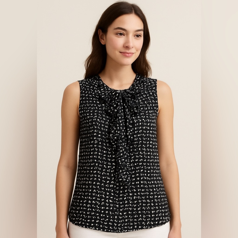LOFT Black and White Patterned Blouse